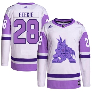 Men's Conor Geekie Arizona Coyotes Adidas Hockey Fights Cancer Primegreen Jersey - Authentic White/Purple