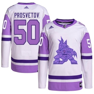 Men's Ivan Prosvetov Arizona Coyotes Adidas Hockey Fights Cancer Primegreen Jersey - Authentic White/Purple