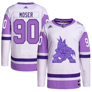 Men's J.J. Moser Arizona Coyotes Adidas Hockey Fights Cancer Primegreen Jersey - Authentic White/Purple