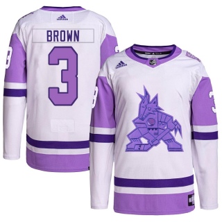 Men's Josh Brown Arizona Coyotes Adidas Hockey Fights Cancer Primegreen Jersey - Authentic White/Purple