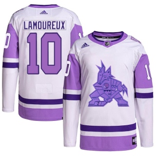 Men's Maveric Lamoureux Arizona Coyotes Adidas Hockey Fights Cancer Primegreen Jersey - Authentic White/Purple