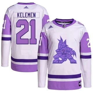 Men's Milos Kelemen Arizona Coyotes Adidas Hockey Fights Cancer Primegreen Jersey - Authentic White/Purple