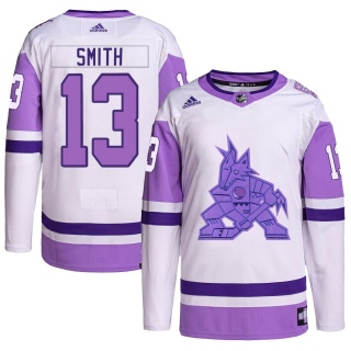 Men's Nathan Smith Arizona Coyotes Adidas Hockey Fights Cancer Primegreen Jersey - Authentic White/Purple