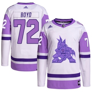 Men's Travis Boyd Arizona Coyotes Adidas Hockey Fights Cancer Primegreen Jersey - Authentic White/Purple