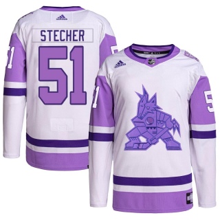 Men's Troy Stecher Arizona Coyotes Adidas Hockey Fights Cancer Primegreen Jersey - Authentic White/Purple