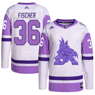 Youth Christian Fischer Arizona Coyotes Adidas Hockey Fights Cancer Primegreen Jersey - Authentic White/Purple