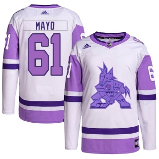 Youth Dysin Mayo Arizona Coyotes Adidas Hockey Fights Cancer Primegreen Jersey - Authentic White/Purple
