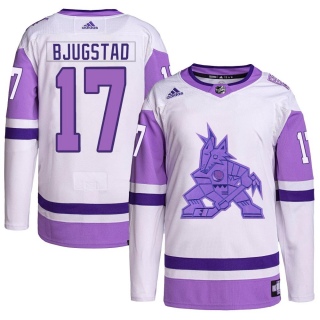 Youth Nick Bjugstad Arizona Coyotes Adidas Hockey Fights Cancer Primegreen Jersey - Authentic White/Purple